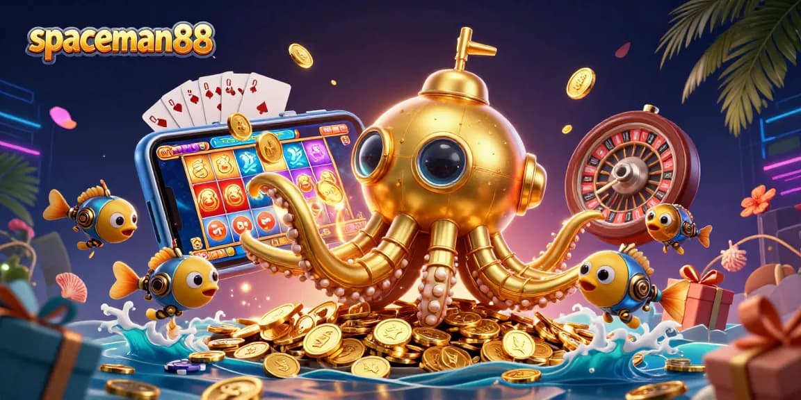 Experience thrilling gameplay with spaceman88 in a vibrant 3D illustration of a slot game adventure.