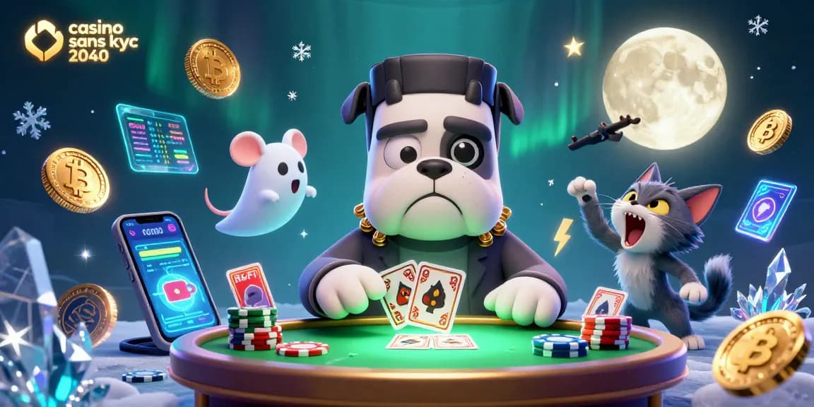 Jouez au casino sans KYC 2040 avec un bulldog Frankenstein et une ambiance spooky autour des jetons.