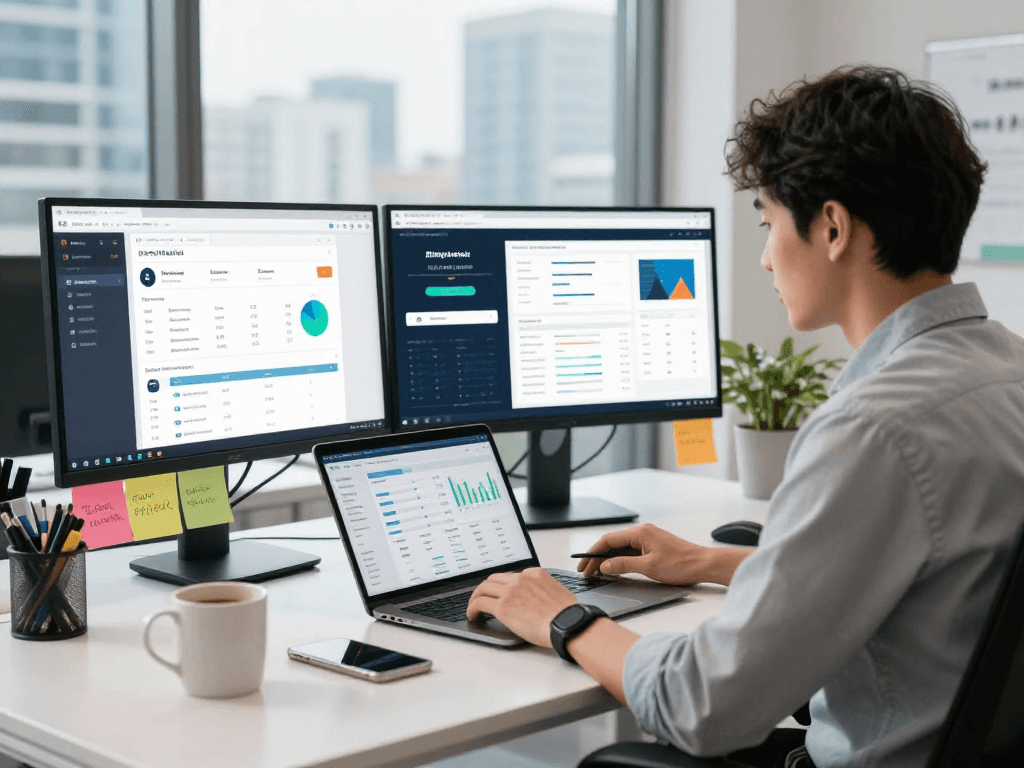 Using an antidetect browser for secure multi-account management in a modern office setting.