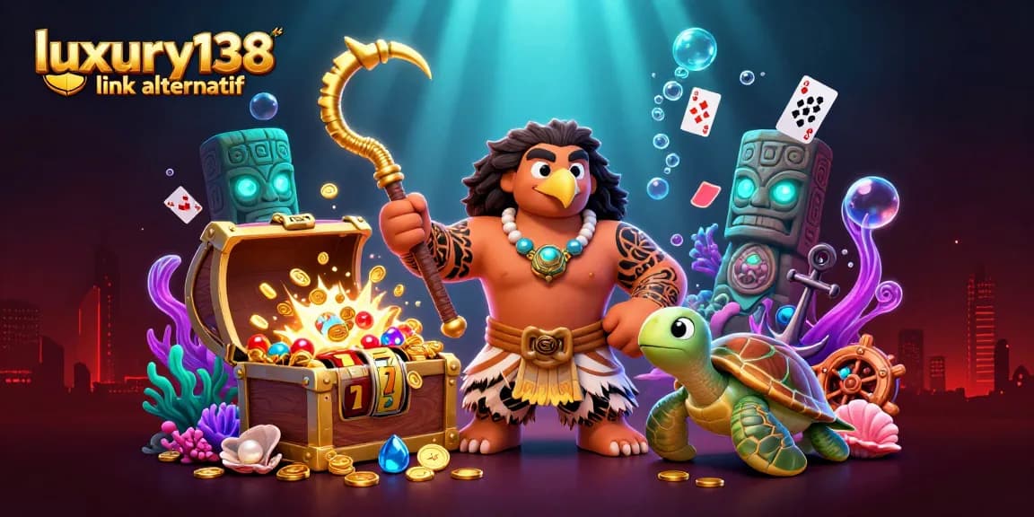 Spin to win at luxury138 link alternatif with this vibrant casino-themed illustration featuring underwater treasures.