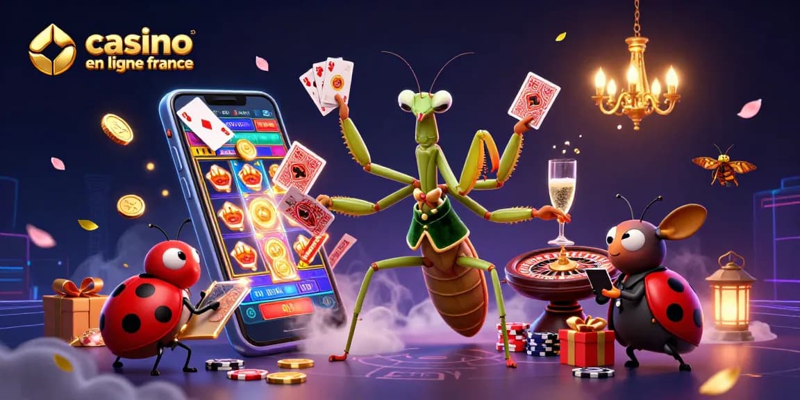 Évadez-vous dans l'univers du casino en ligne France avec une illustration captivante de personnages vibrants et des jeux dynamiques.