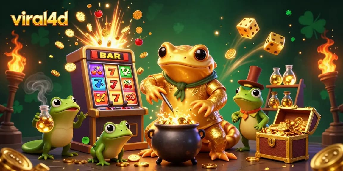 Visualisasi slot jackpot penuh koin dan pencapaian di viral4d sebagai kasino online terkemuka.