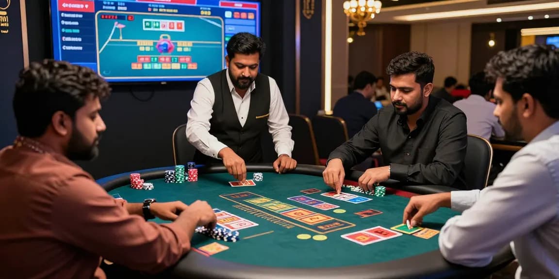 Exciting scene of players enjoying the andar bahar game in a lively casino.