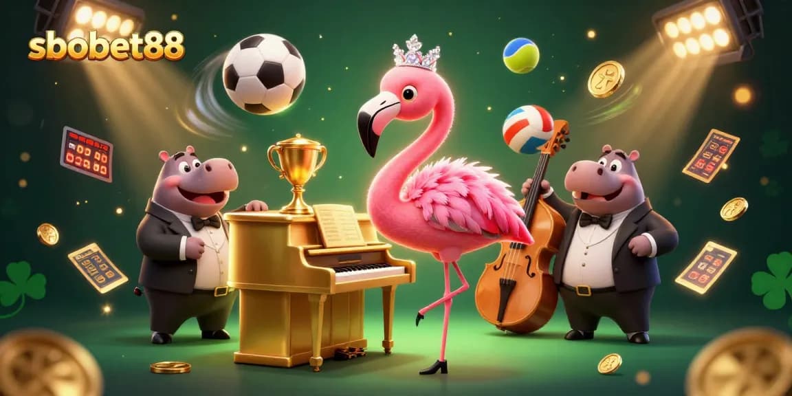 Experience thrilling sbobet88 sports betting with our dynamic 3D casino illustration featuring vibrant characters.