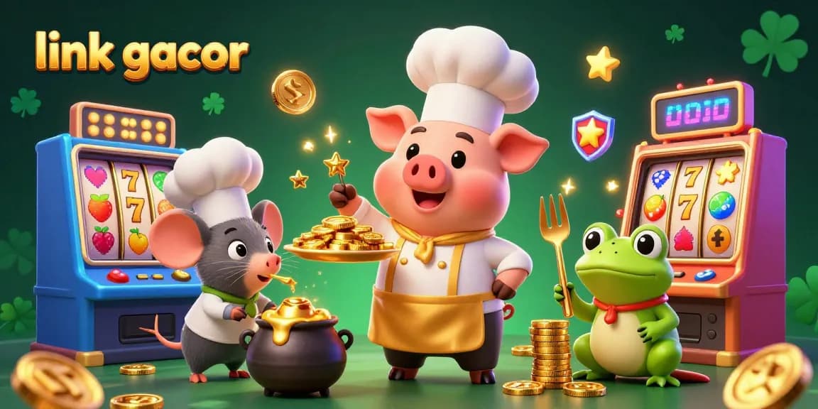 Experience the thrill with link gacor in a vibrant casino scene filled with lucky slot machines and golden treasures.