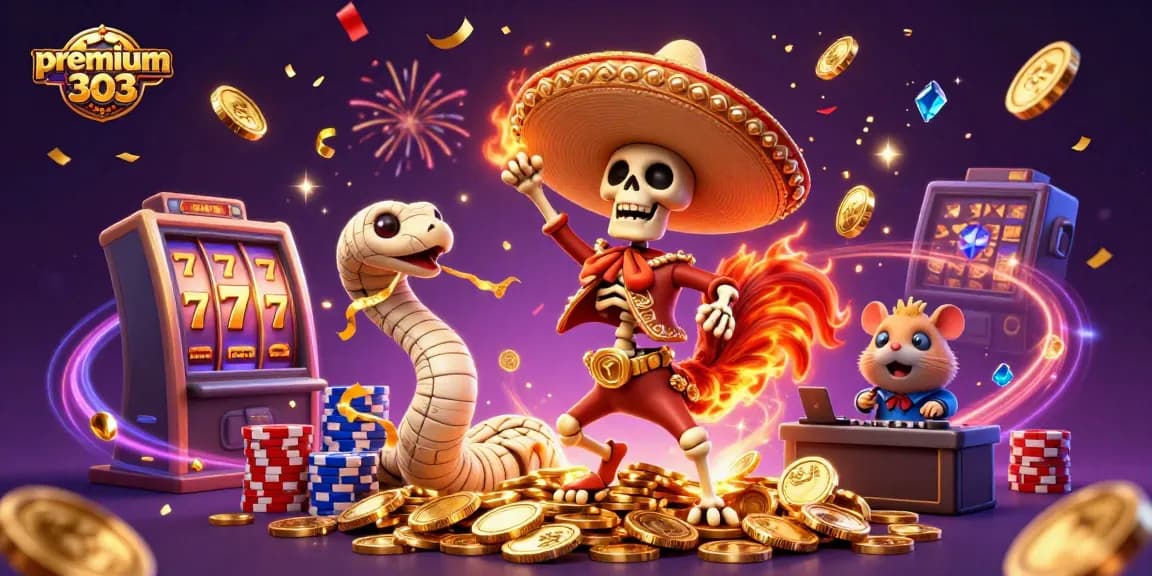 Experience the excitement of winning with premium303 as the vibrant mariachi rooster celebrates atop golden coins!