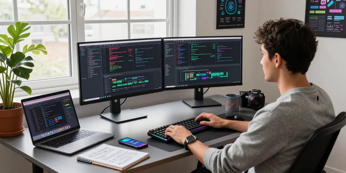 Dynamic software development workspace featuring telegraimin.com coding setup.