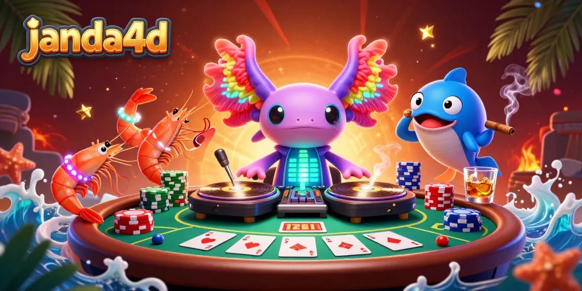 Janda4D menghadirkan pengalaman perjudian seru dengan DJ axolotl neon dan suasana kasino yang mengasyikkan.