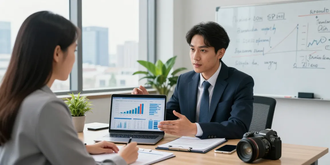 Financial advisor explaining merchant cash advance bad credit options to client in modern office.