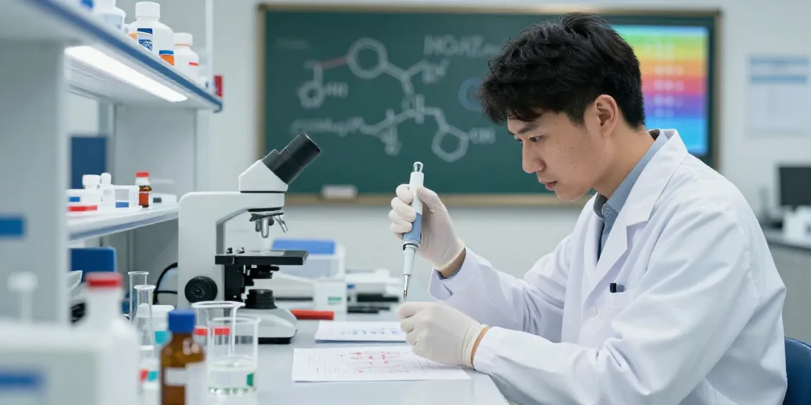 Researcher at SwissChems lab analyzing peptide samples for quality control.