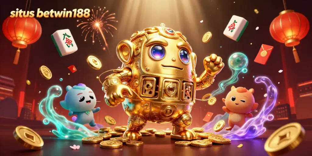 Tampil menarik situs betwin188 dengan golem emas dan barang kasino berkilauan.