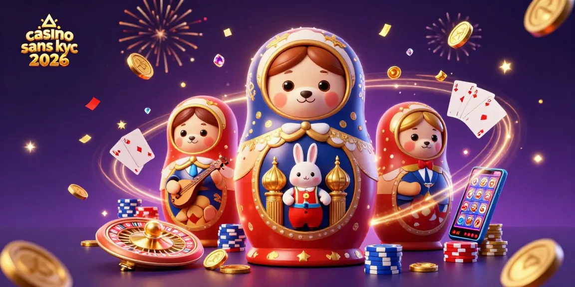 Jouez aux jeux de casino sans KYC 2026 avec des ours Matryoshka et des effets d'animation colorés.