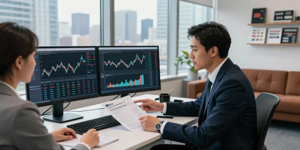 Financial analyst discussing investment strategies with a colleague, showcasing Third Eye Capital insights in a modern office.