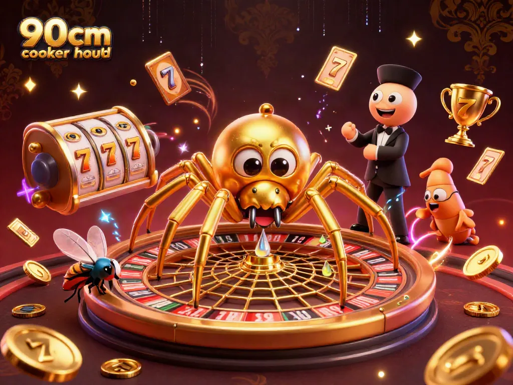 Experience the thrill of a 90cm cooker hood with vibrant casino action in this dynamic illustration.
