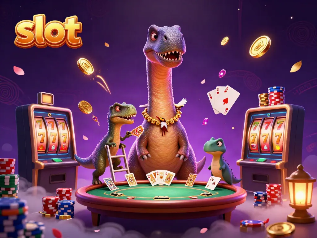 Engage with stunning slot machines in a vibrant casino scene filled with animated characters and gold coins.