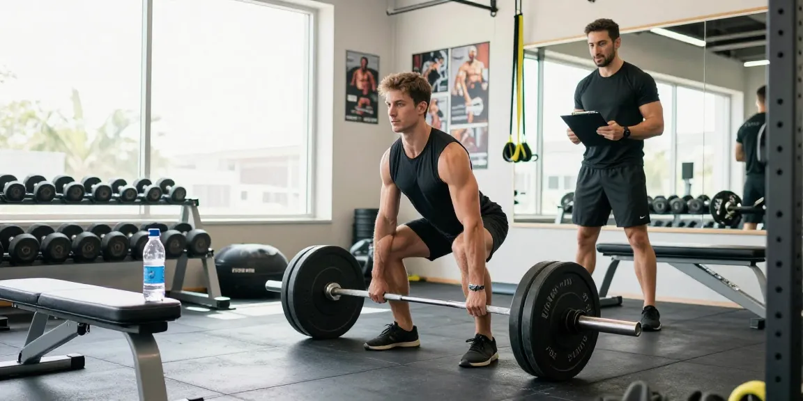 Empowered athlete lifting weights at the Deus Medical Shop gym, showcasing commitment to fitness and health.