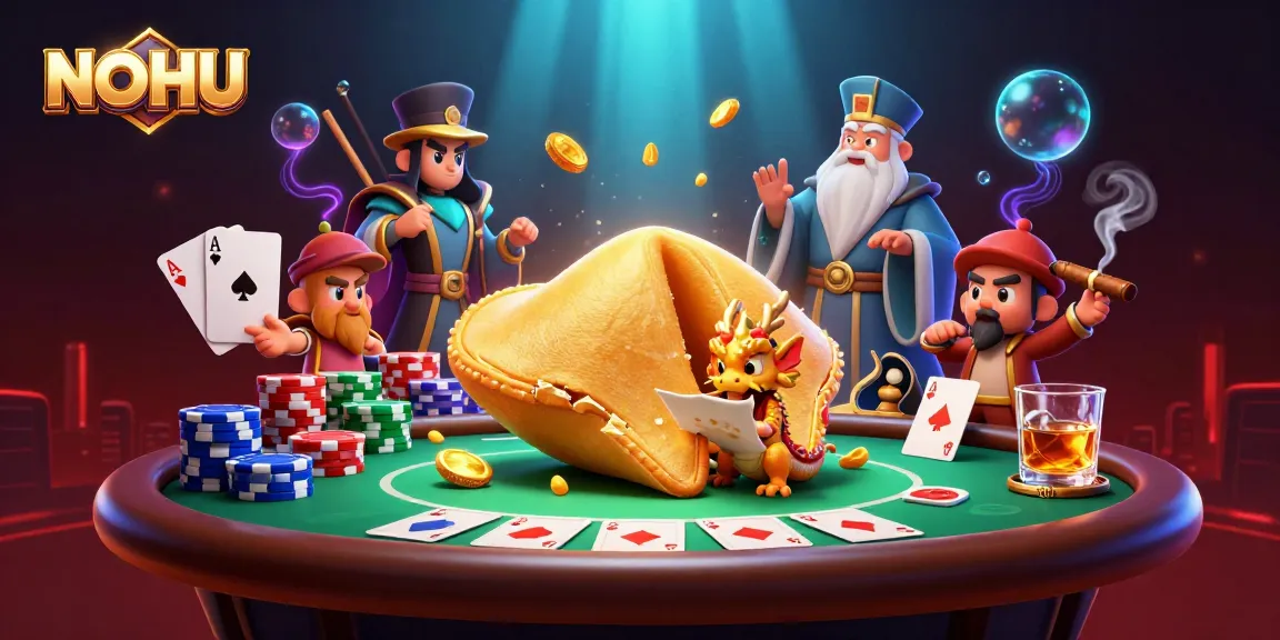 Experience gaming excitement at NOHU, with details of poker chips and characters in a vibrant casino setting.