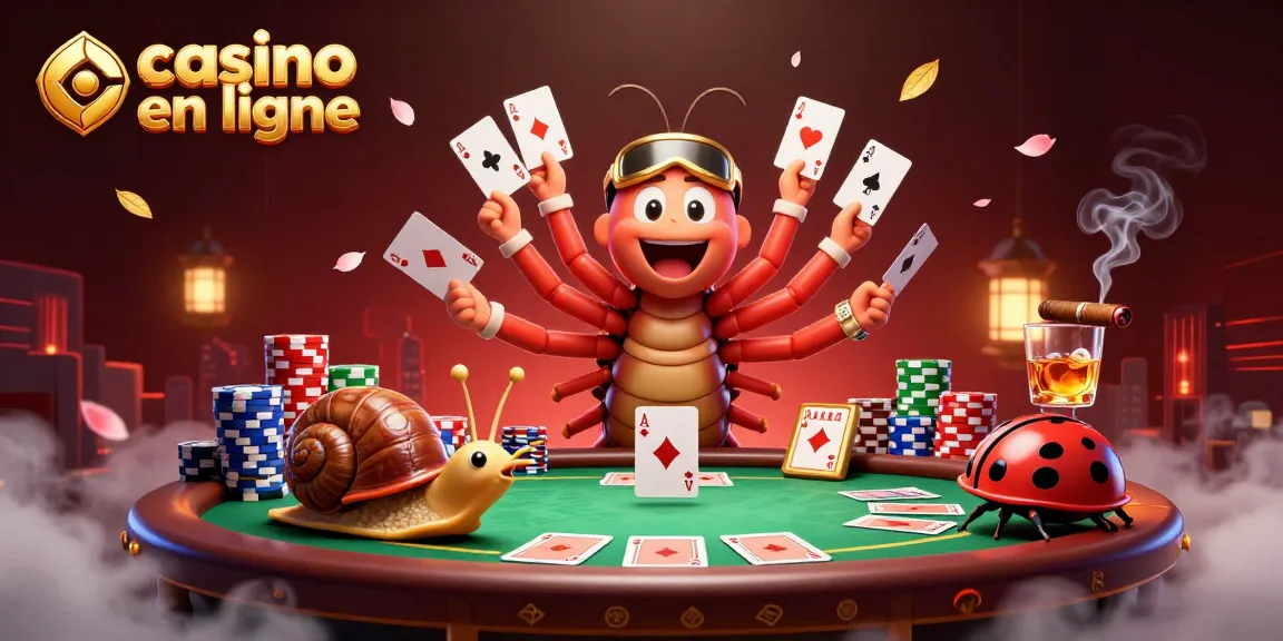 Plongez dans l'univers des jeux de casino en ligne avec un dealer millipède et un joueur escargot.