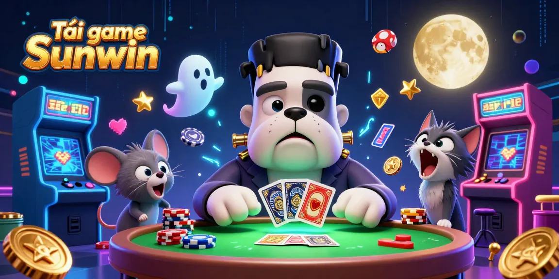 Tải game Sunwin while playing cards at a spooky table with vibrant 3D gaming elements.