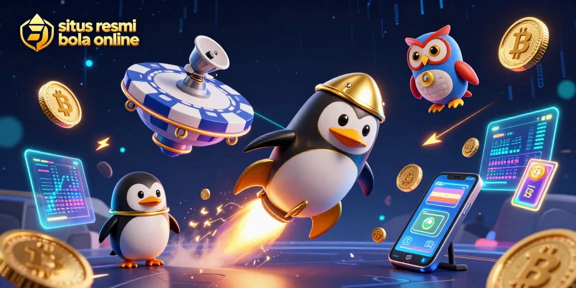 Experience gaming excitement with situs resmi bola online as a golden penguin blasts through cosmic treasure.