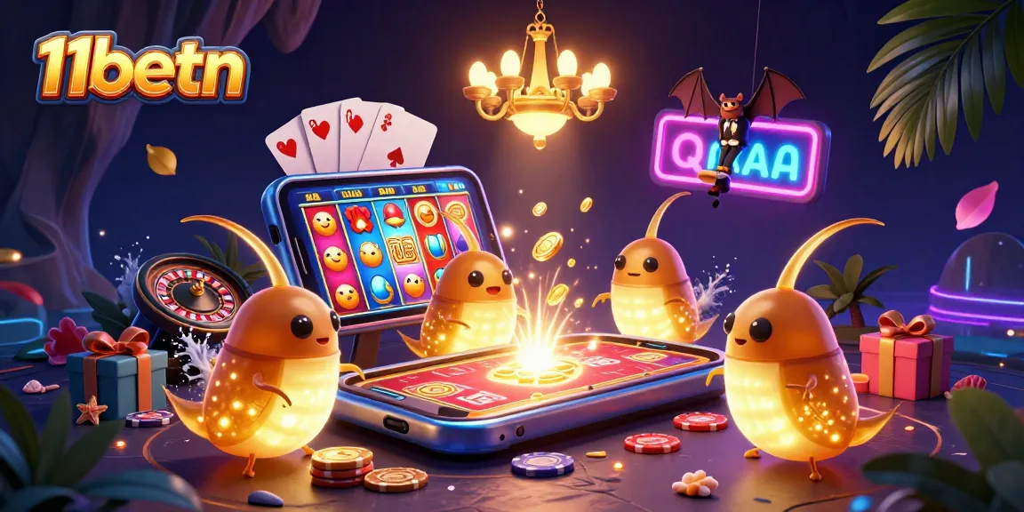 Experience the thrill of 11betn in a vibrant cave casino with glowing characters and exciting games.