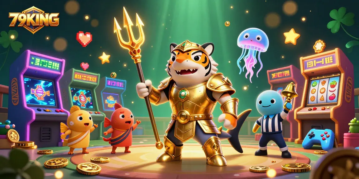 Engaging 79KING online casino illustration featuring exciting slot gaming elements and a vibrant underwater scene.