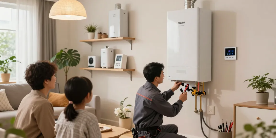 Expert technician performing boiler installation in Belfast, showcasing high-efficiency options and smart controls.