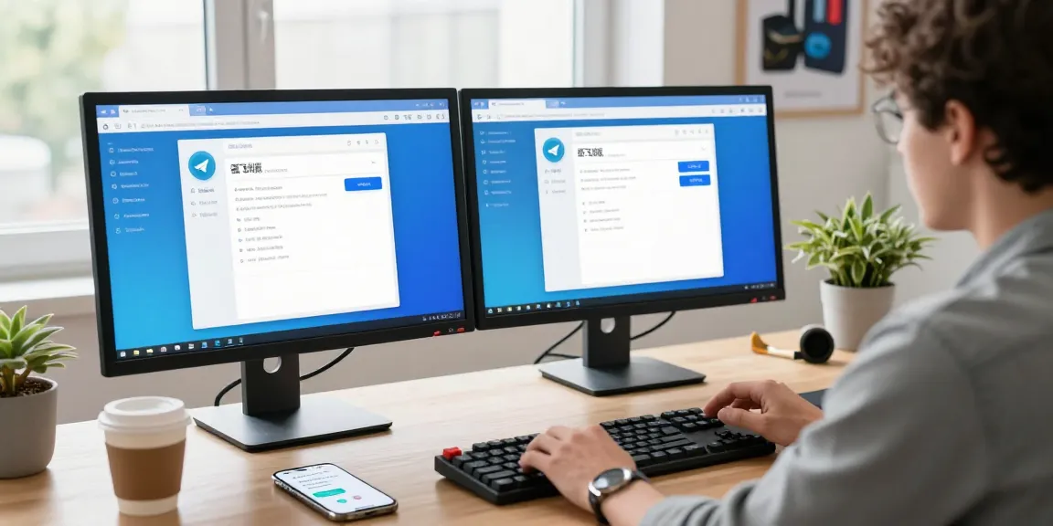 Engaged user navigating the 纸飞机中文版 app on dual monitors in a modern tech workspace, showcasing communication features.