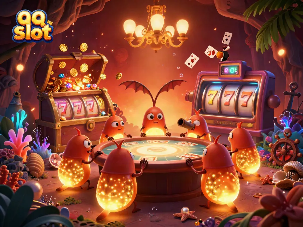 Experience thrilling qq slot gameplay in a vibrant cave casino scene featuring glowworms and dynamic elements.
