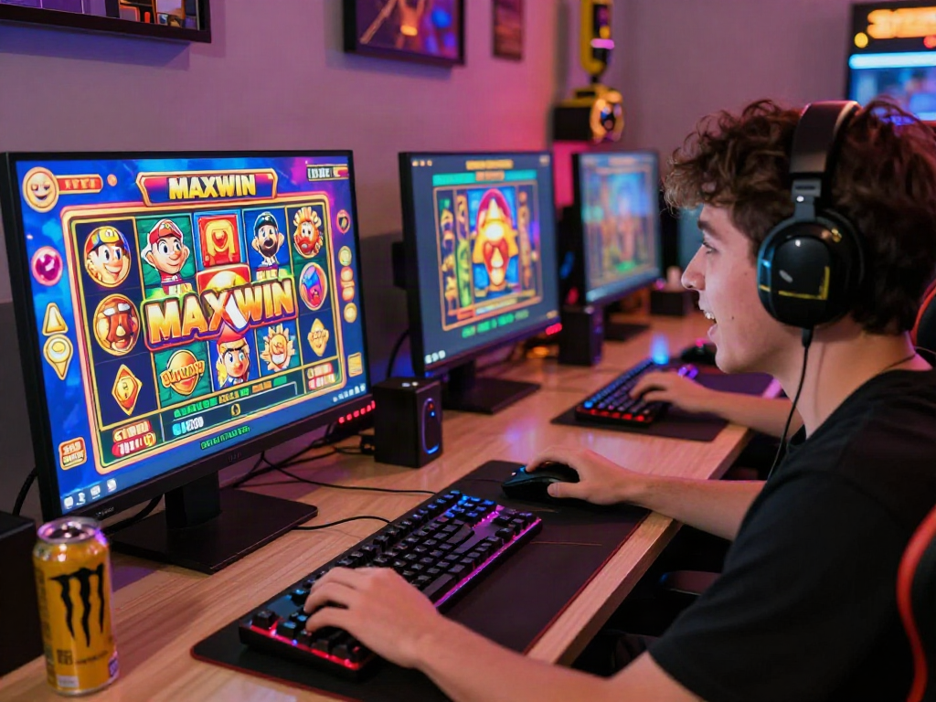 Player experiencing thrilling slot maxwin gameplay on a vibrant gaming setup with engaging graphics.