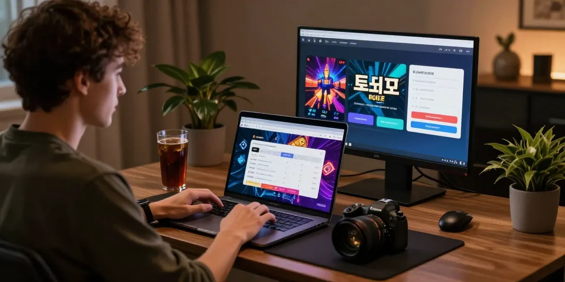 Engaging online gambling scene with 토토사이트 options on a laptop, creating a secure atmosphere.