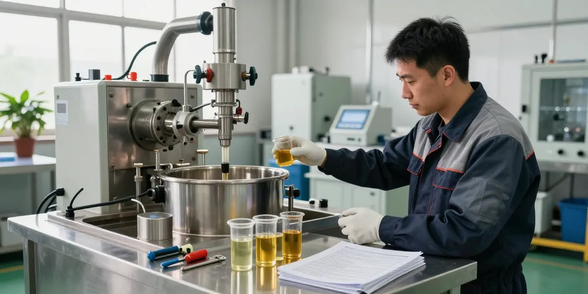 Technician operating an advanced oil centrifuge in a modern industrial facility, showcasing safety and precision in oil separation technology.