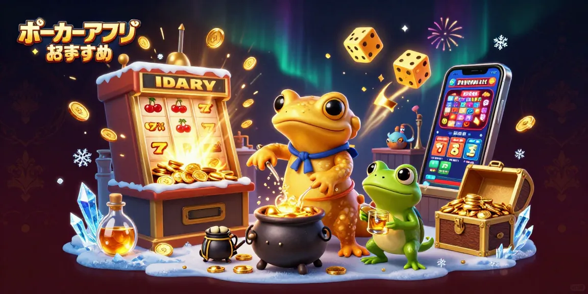 ポーカー アプリ おすすめで楽しむ中、ポーカーテーブルでの勝利を目指すキャラクターたちが描かれています。