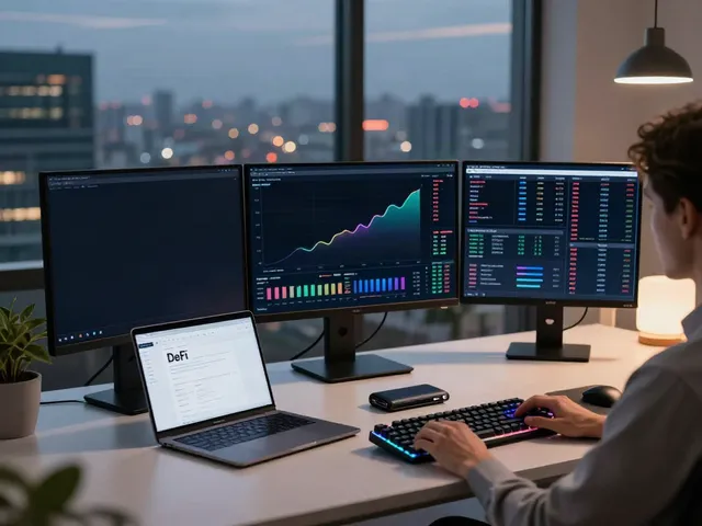 Level 2 market data API showcased in a modern cryptocurrency trading office with real-time price charts.