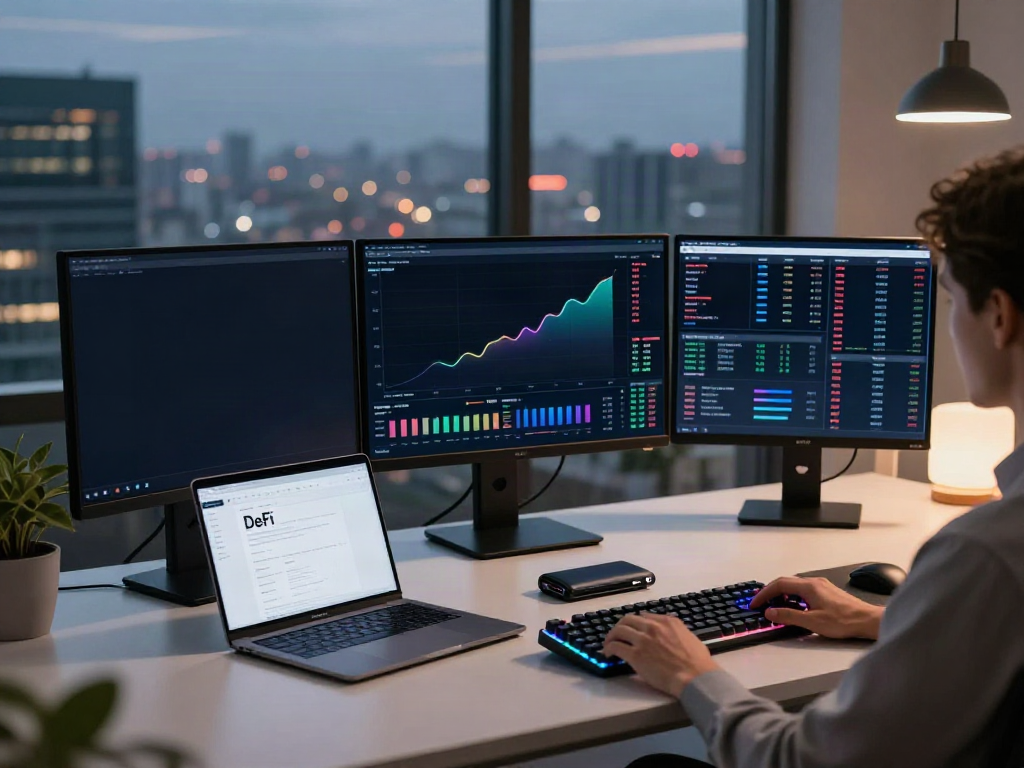 Level 2 market data API showcased in a modern cryptocurrency trading office with real-time price charts.
