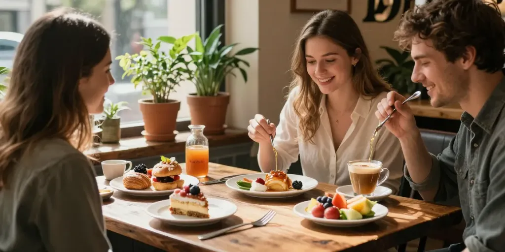 Maplelixir enhancing coffee and pastries in a cozy brunch setting.