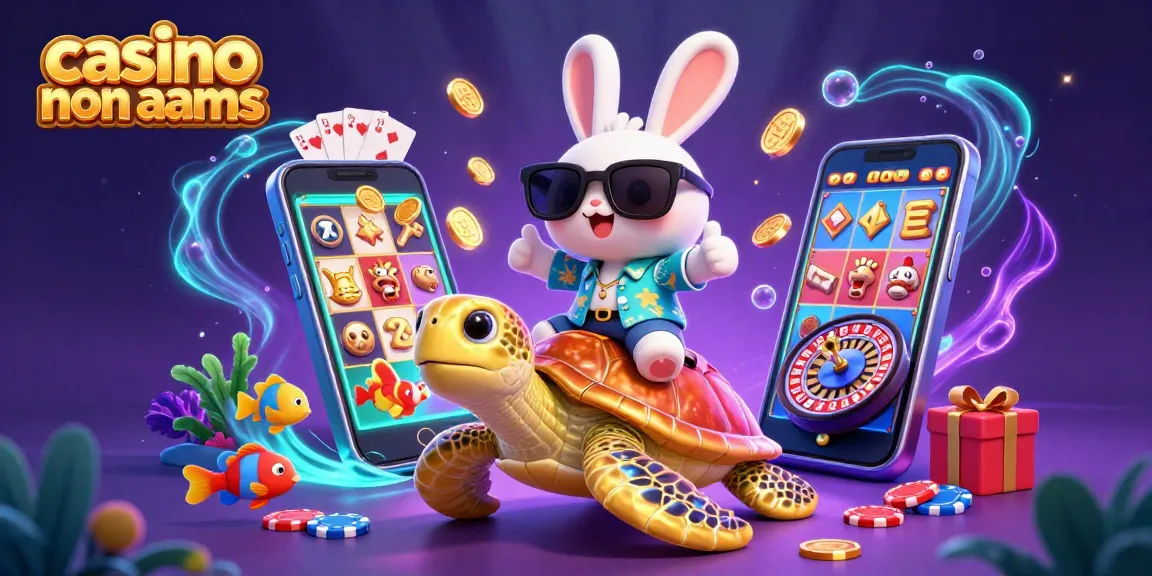 Vivete l'emozione dei casino non aams con un coniglio fortunato e una tartaruga d'oro circondati da elementi di gioco.