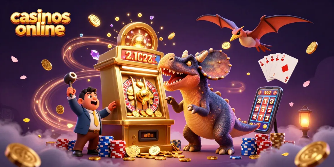 Los casinos online presentan un pachycephalosaurus ganando monedas en una máquina tragamonedas.