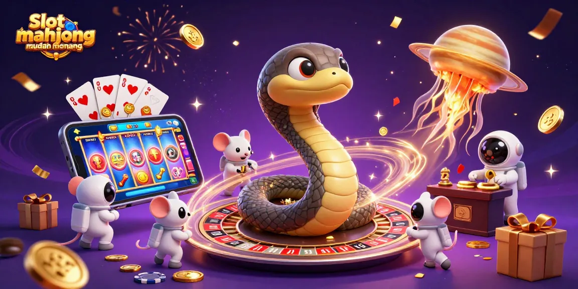 Spin and win with Slot mahjong mudah menang in an exciting cosmic casino scene filled with vibrant colors.