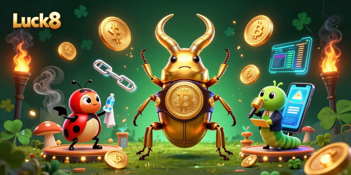 Engage with Luck8's vibrant casino experience featuring a golden beetle champion showcased amidst exciting digital elements.