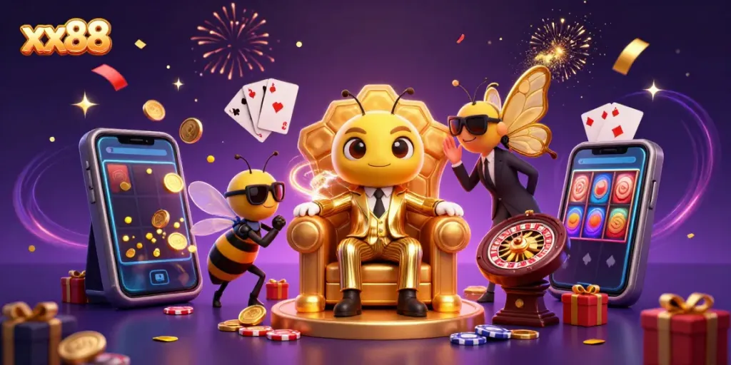 Engage with the xx88 online casino experience featuring interactive elements among a fantasy throne scene.