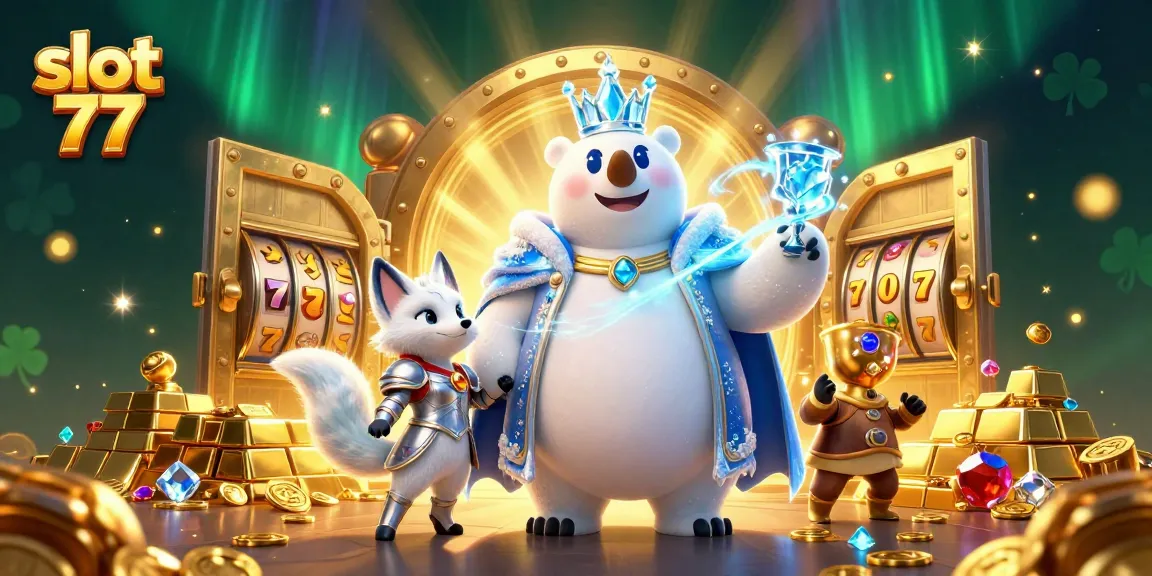 Experience big wins in slot 77 with lucky symbols and riches surrounding a majestic ice king and silver fox.