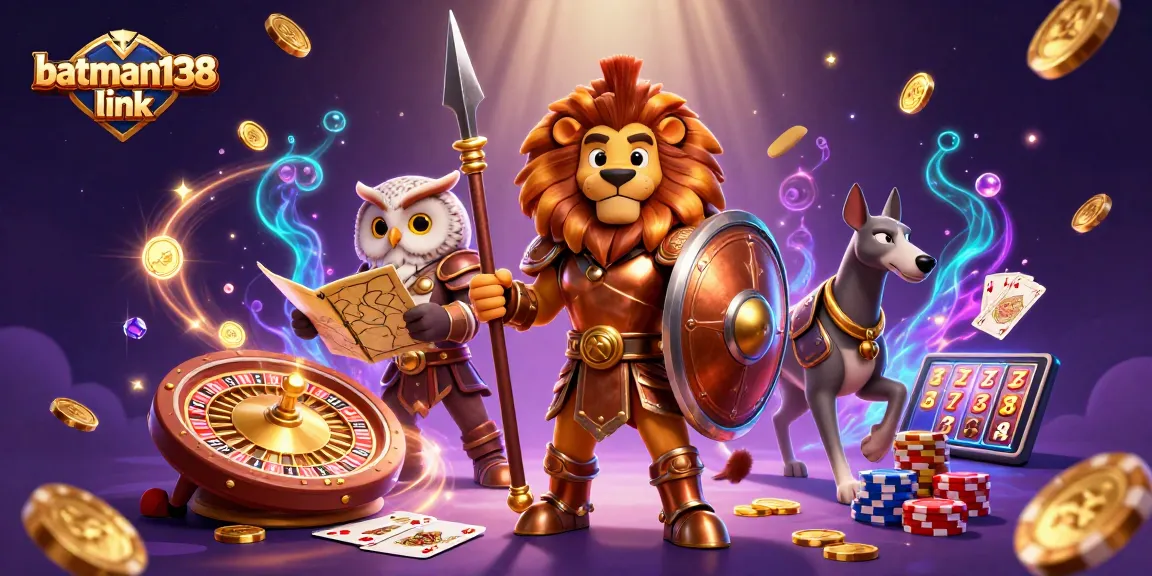 Engage with the batman138 link, a dynamic casino scene featuring a Spartan lion and golden coins.