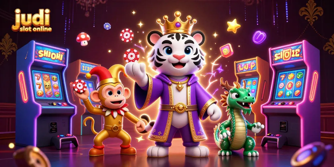 Menyaksikan permainan judi slot online dengan grafik menawan dan simbol menarik di tengah suasana gemerlap.