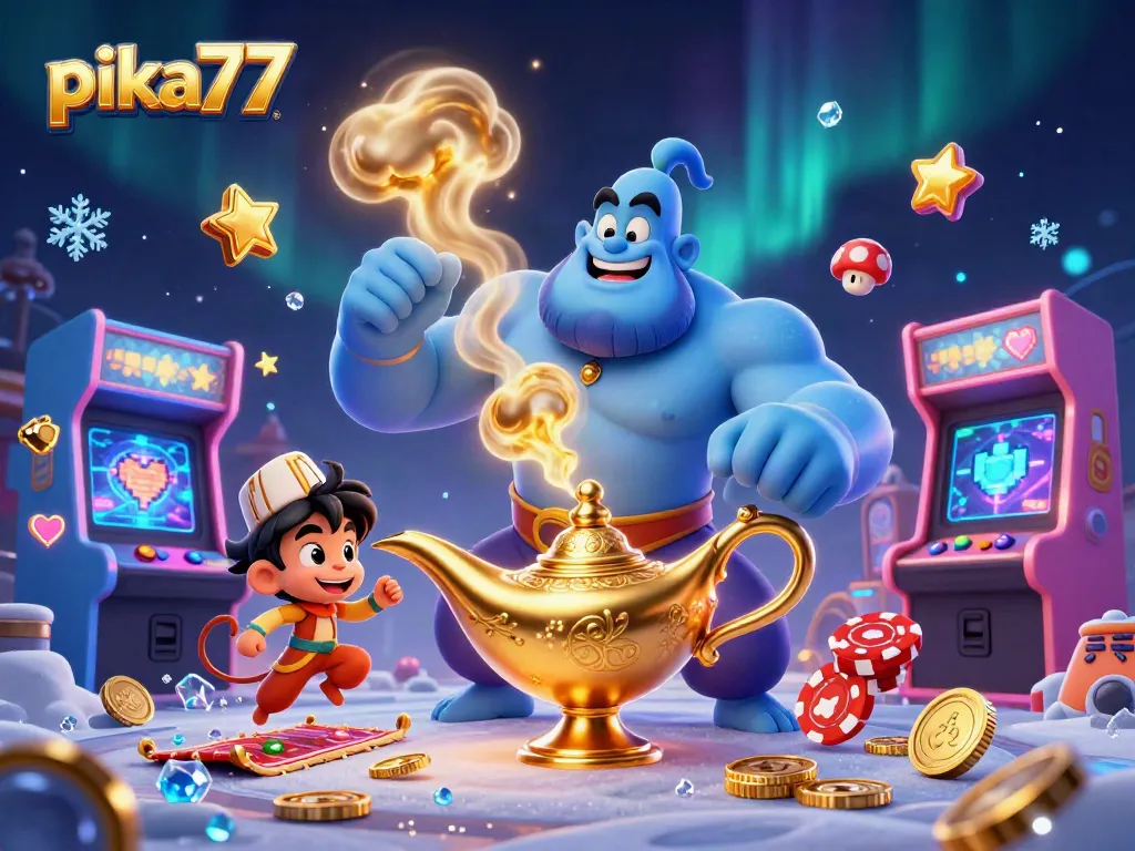 Engage in thrilling gaming at pika77 with a vibrant 3D casino illustration showcasing action-packed elements.