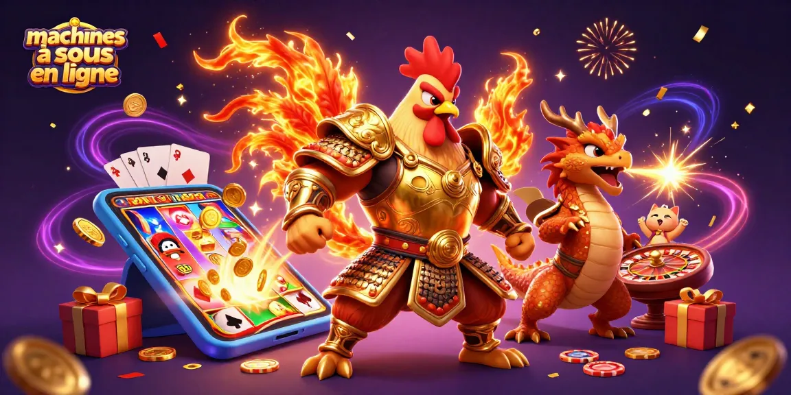 Jouez à des machines à sous en ligne sur un téléphone 3D entouré de personnages colorés et d'éléments de casino.