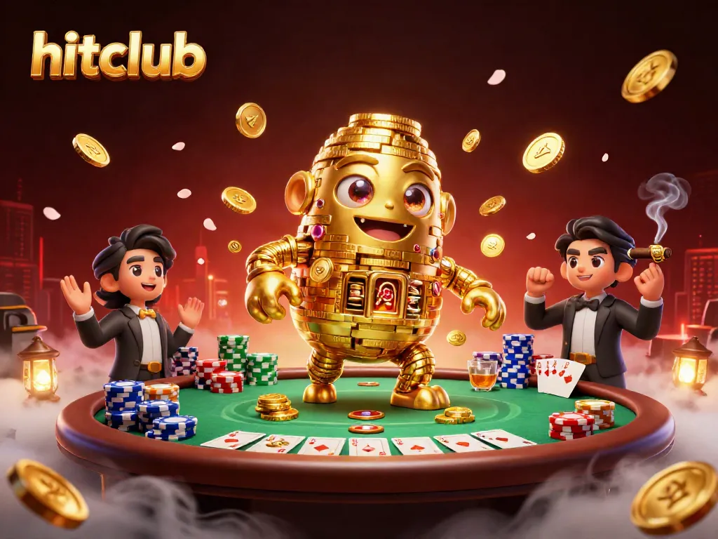 Engage in thrilling gameplay at hitclub with a vibrant golem and poker table illustration.
