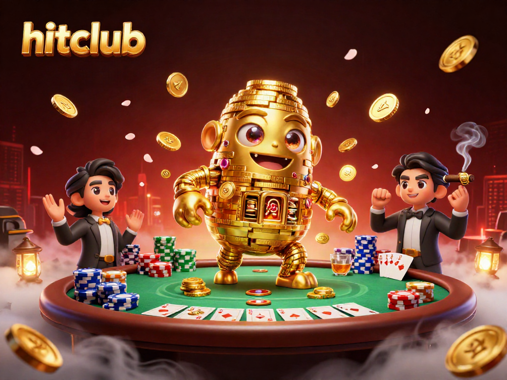 Engage in thrilling gameplay at hitclub with a vibrant golem and poker table illustration.