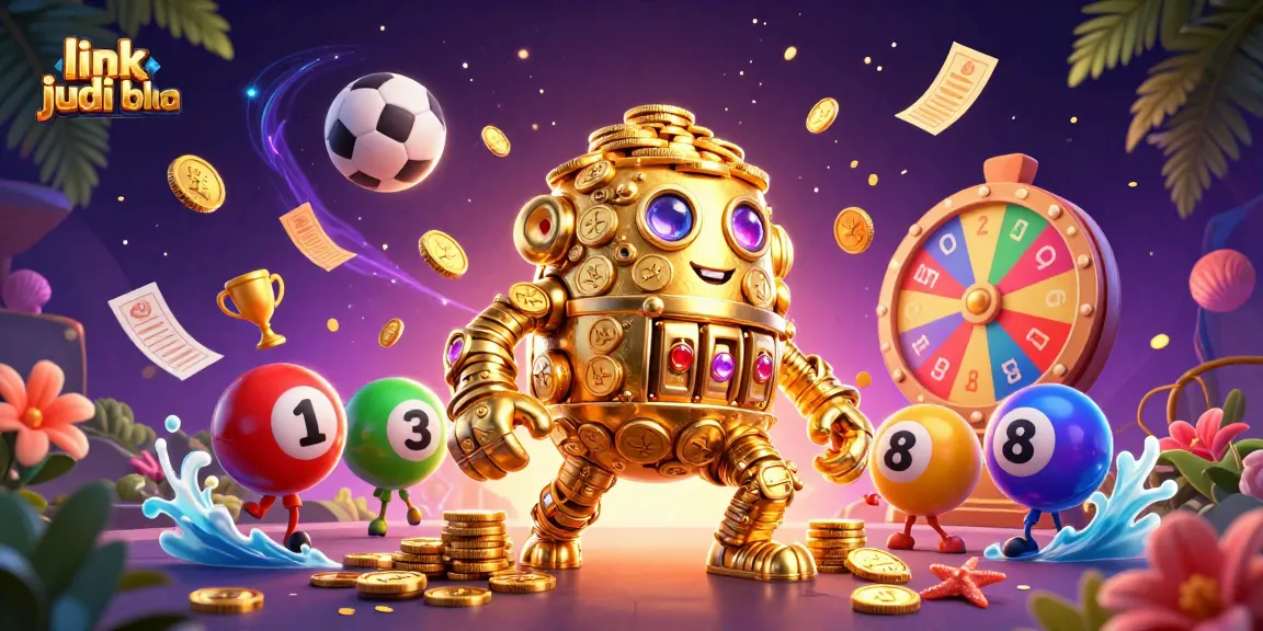 Engage with link judi bola betting action featuring a golden golem amidst vibrant sports and lottery elements.