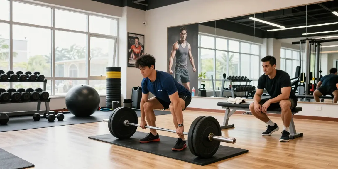 Beligas Shop showcasing a fitness enthusiast lifting weights in a modern gym environment.